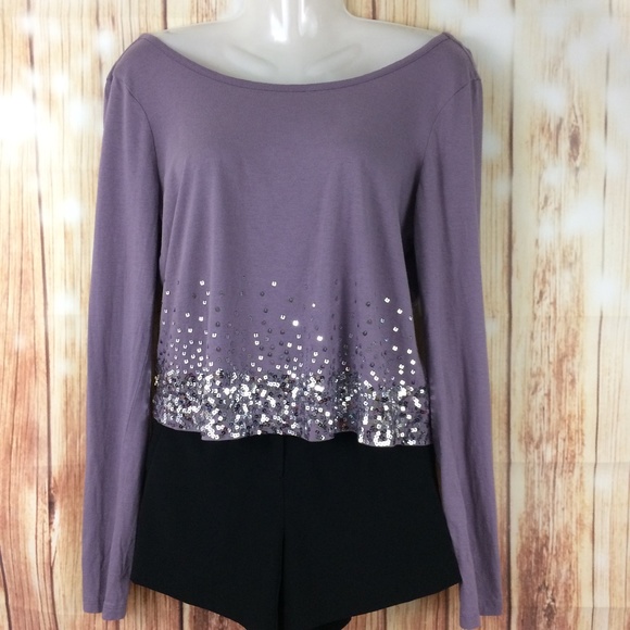 Ludi Tops - Ludi | Cold Shoulder Purple Sequin Long Sleeve Top